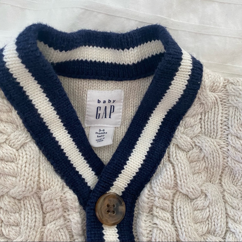 Baby Cable knit cardigan, Navy Blue and Cream